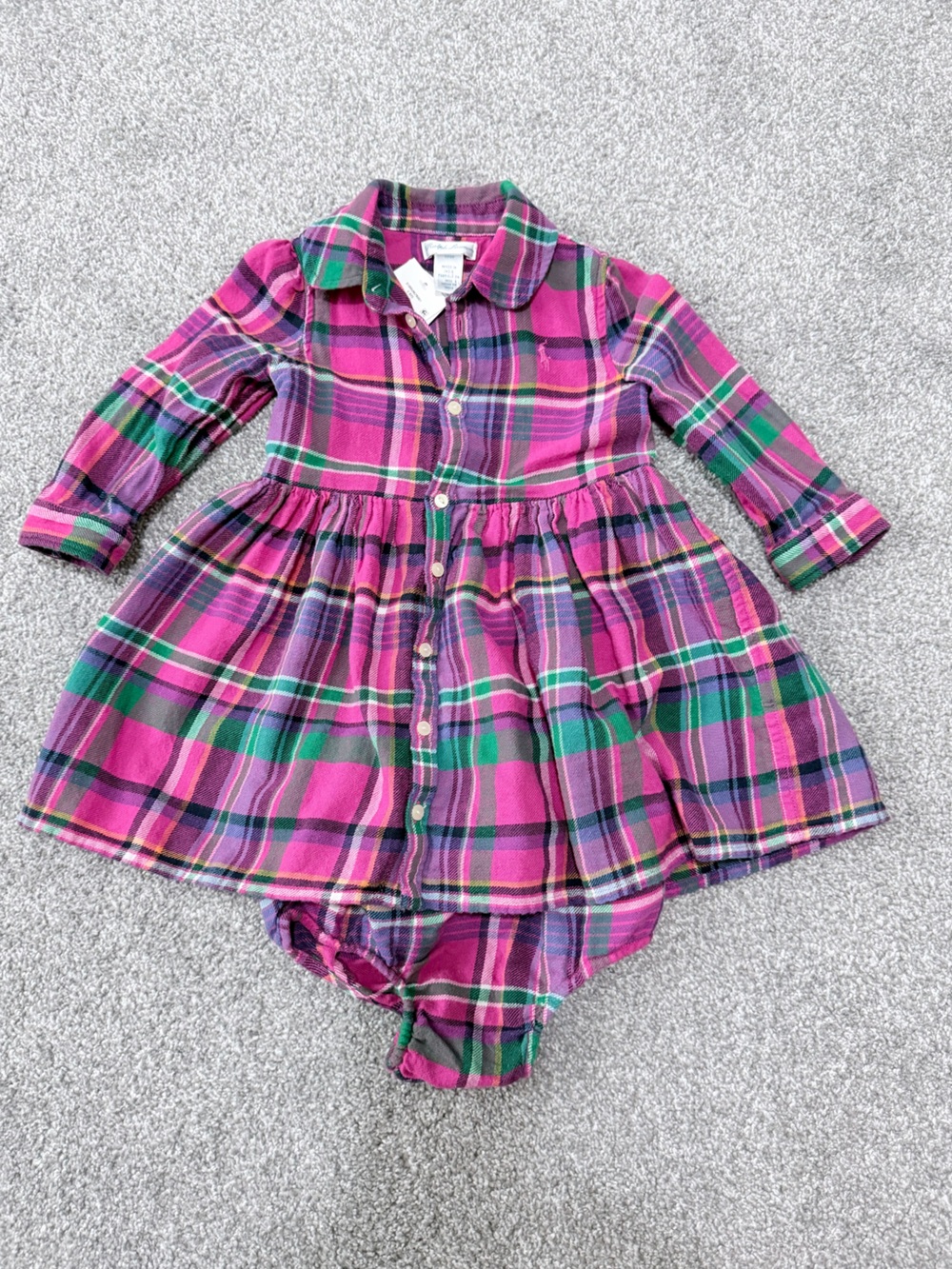 Ralph Lauren Pink and Green Plaid Button-Front Dress Top
